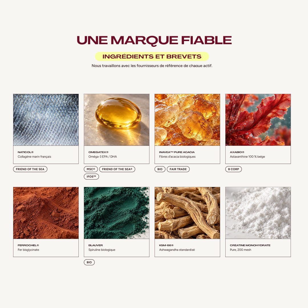 Infographie décrivant les ingrédients et les brevets qu'utilise Odakare pour fabriquer ses produits ? 
